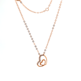 14K Rose Gold Round Lab Dimaond Pave Toi et Moi Heart Shape Pendant Necklace