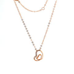 14K Rose Gold Round Lab Dimaond Pave Toi et Moi Heart Shape Pendant Necklace