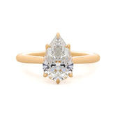 14K Yellow Gold 2ct Pear Cut Lab Diamond 6 Claw Prongs Floral Basket Ring with Hidden Round Diamond Millegrain Pave