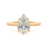 14K Yellow Gold 2ct Pear Cut Lab Diamond 6 Claw Prongs Floral Basket Ring with Hidden Round Diamond Millegrain Pave