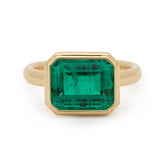 Cherished Moments 14K Yellow Gold 3.5 Carat Lab Emerald Solitaire Cocktail Ring with Bezel Setting