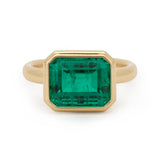 Cherished Moments 14K Yellow Gold 3.5 Carat Lab Emerald Solitaire Cocktail Ring with Bezel Setting