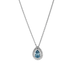Platinum 1ct Pear Shaped Fancy Blue Lab Diamond Pendant Necklace with Round Lab Diamond Halo