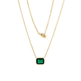 14K Yellow Gold 3ct Emerald Cut Lab Emerald Bezel Pendant Necklace