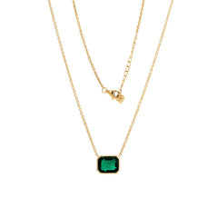 14K Yellow Gold 3ct Emerald Cut Lab Emerald Bezel Pendant Necklace