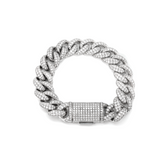 14K White Gold Men' s Iced Out Cuban Link Bracelet with Round Lab Diamond