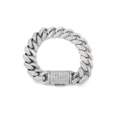 14K White Gold Men' s Iced Out Cuban Link Bracelet with Round Lab Diamond
