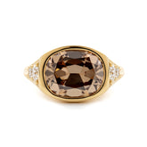 18K Yellow Gold Vintage Ring with 4.51ct Elongated Old Mine Cut Brown Lab Diamond and Old European Side Stones