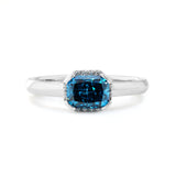 Platinum Radiant Cut Blue Lab Diamond Starlit Ocean Oath Ring with Round Lab Diamond Half Hidden Halo