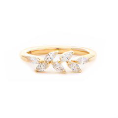 18K Yellow Gold Marquise Cut Lab Diamond 7 Stone Nature-Inspired Wedding Ring