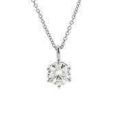 14K White Gold 1ct Round Lab Diamond 6 Round Prongs Basket Setting Pendant Necklace
