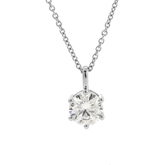 14K White Gold 1ct Round Lab Diamond 6 Round Prongs Basket Setting Pendant Necklace