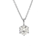 14K White Gold 1ct Round Lab Diamond 6 Round Prongs Basket Setting Pendant Necklace