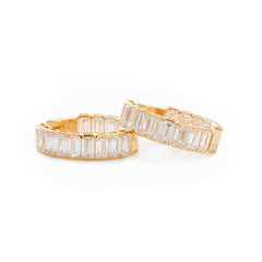 Emerald Cut Lab Diamond Half Bezel Huggie Earrings