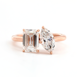 14K Rose Gold Marquise Cut and Emerald Cut Lab Diamond Toi et Moi Ring