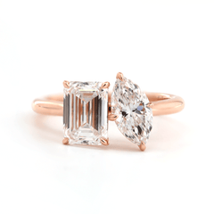 14K Rose Gold Marquise Cut and Emerald Cut Lab Diamond Toi et Moi Ring