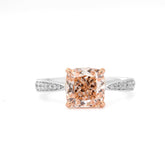 2.19ct Cushion Cut Lab Pink Diamond 4 Claw Prongs Basket Engagement Pave Ring with Hidden Halo
