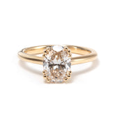 14K Yellow Gold Oval Cut Lab Diamond Pink Corundum Hidden Halo Ring with Triple Prong and Cathedral Setting