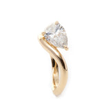 14K Yellow Gold 2 Carat Solitaire Diamond Ring with Pear Cut Lab Diamond and Wave Design
