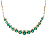 14K Yellow Gold Round Lab Columbian Emerald Bezel Smile Pendant Necklace