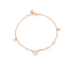 14K Rose Gold Round Lab Diamond Heart Pendant Bracelet| Fiorese Jewelry