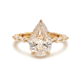 14K Yellow Gold 3ct Pear Cut Lab Diamond 5 Claw Prongs Floral Basket Engagement Ring with Marquise Cut and Round Cut Diamond Side-stones