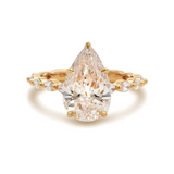 14K Yellow Gold 3ct Pear Cut Lab Diamond 5 Claw Prongs Floral Basket Engagement Ring with Marquise Cut and Round Cut Diamond Side-stones