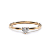 Cherished Moments 14K Yellow Gold Heart Cut Lab Diamond 3 Prong Basket Setting Slim Band Solitaire Ring