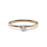 Cherished Moments 14K Yellow Gold Heart Cut Lab Diamond 3 Prong Basket Setting Slim Band Solitaire Ring