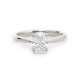 18K White Gold 1 Carat Oval Diamond Ring with Tapered Band and Cathedral Setting