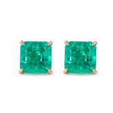 14K Yellow Gold 4.5 ct tw Asshcer Cut Colombian Lab Emerald 4 Claw Prong Basket Stud Earrings