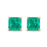 Asshcer Cut Colombian Lab Emerald 4 Claw Prong Basket Stud Earrings