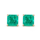 14K Yellow Gold 4.5 ct tw Asshcer Cut Colombian Lab Emerald 4 Claw Prong Basket Stud Earrings