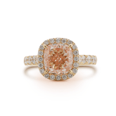 14K Yellow Gold 3ct Cushion Cut Pink Lab Diamond Ring with Round Lab Diamond Halo and U-shape Pave