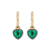 14K Yellow Gold Heart Cut Colombian Lab Emerald Bezel Setting Hoop Earrings with Black Rhodium Plated