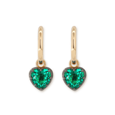 Heart Cut Colombian Lab Emerald Black Rhodium Plated Bezel Setting Hoop Earrings