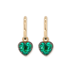 Heart Cut Colombian Lab Emerald Black Rhodium Plated Bezel Setting Hoop Earrings