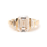 18K Yellow Gold 3ct Emerald Cut Lab Diamond Half Bezel Five-stone Ring with Baguette Cut Side Stones