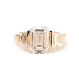 18K Yellow Gold 3ct Emerald Cut Lab Diamond Half Bezel Five-stone Ring with Baguette Cut Side Stones