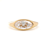 14K Yellow Gold 2ct Elongated Oval Old Mine Cut Lab Diamond Bezel Solitaire Ring