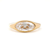 14K Yellow Gold 2ct Elongated Oval Old Mine Cut Lab Diamond Bezel Solitaire Ring