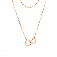 14K Rose Gold Toi et Moi Heart Shape Pendant Necklace with Round Lab Dimaond Pave