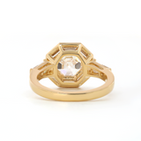 18K Yellow Gold 3ct Antique Bagua-shaped Step Cut Lab Diamond Ring with Tapered Step Cut Lab Diamond Halo and Two Tapered Baguette Cut Side-stone