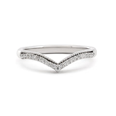 14K White Gold Round Lab Diamond V-shape Millegrain Wedding Ring