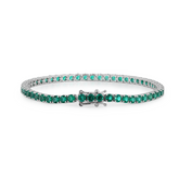 14K White Gold 5ct tw Round Zambian Lab Emerald 4 Prong Basket Tennis Bracelet