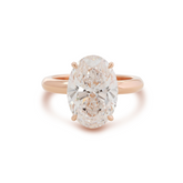 18K Rose Gold 4ct Oval Cut Lab Diamond 4 Claw Prong Hidden-halo Engagement Ring in Knife Edge Band Design