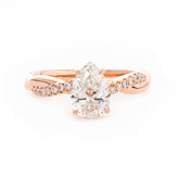 14K Rose Gold 1.5ct Pear Cut Lab Diamond Twist Pave Ring