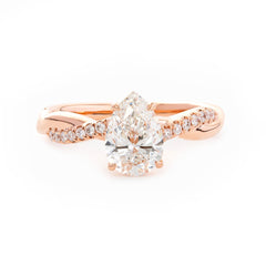 14K Rose Gold 1.5ct Pear Cut Lab Diamond Twist Pave Ring