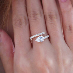 1CT Pear Shape Open Wrap Bypass Half Pavé Ring - MMR