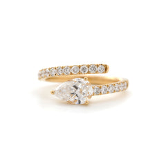 1CT Pear Shape Open Wrap Bypass Half Pavé Ring - MMR